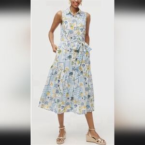 J. Crew Sleeveless Midi Dress in Blue, Yellow and White Patchwork Print